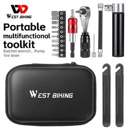 Bags WEST BIKING Multifunctional Toolkit Portable Bicycle Repair Tool Bag 4 In 1 Ratchet Wrench Pump Tyre Lever Bike Repair Tool Set