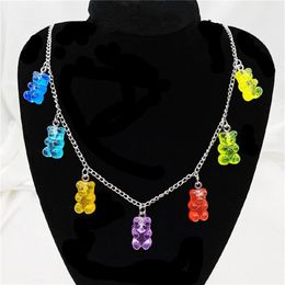 Stainless Steel Handmade Candy 7 Color Cute Judy Cartoon Bear Charm Necklace for Women Girl Daily Jewelry Party Gifts Y0420295T