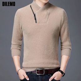Top Grade Imitation Mink Fashion Brand Designer Pullover Korean Knit Mens Turtleneck Sweater Autum Casual Clothing 240115