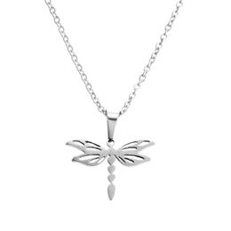 EVERFAST 10Pc Lot Cute Dragonfly Pendant Necklaces Stainless Steel O Chain Chokers Colar Insect Necklace Jewellery SN029287G