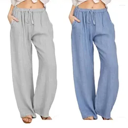 Women's Pants Cotton Gray High Waisted Harem Loose Soft Elastic Waist White Summer Blue Casual Trousers For Female