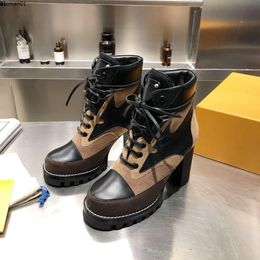 New Star Trail Ankle Boot High-Heeled Shoes Suede calf Leather Boots With canvas military-inspired style martin booties m154