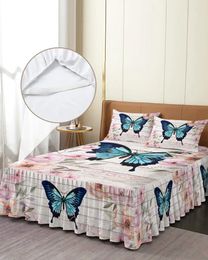 Bed Skirt Butterfly Flower Thanksgiving Wood Grain Fitted Bedspread With Pillowcases Mattress Cover Bedding Set Sheet