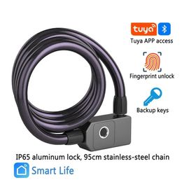 Locks Waterproof Tuya Fingerprint Bicycle Bike Lock AntiTheft Stainless Steel Cable Coil Castle Motorcycle Security Bluetooth Lock