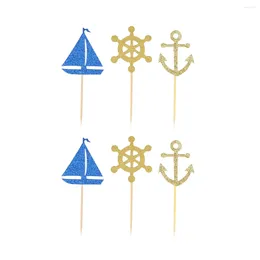 Festive Supplies Ship Cake Picks Wedding Decoration Topper Nautical Theme Sailboat Birthday Ornaments For Baby Shower Party 24pcs