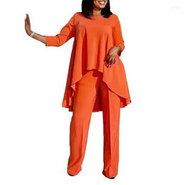 Ethnic Clothing 2 Piece Women Sets Fashion African Suit 2024 Arrival Spring Autumn Asymmetrical Long Sleeve Top Wide Leg Pants Matching Set