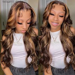 Synthetic Wigs 30 Inch Colored Highlight Human Hair Wigs Brazilian Glueless Body Wave Lace Front Wigs For Women 13x4 Hd Transparent Loose Wave Q240115