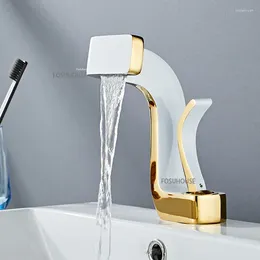 Bathroom Sink Faucets Faucet Fixture Waterfall Taps Brass Washbasin And Cold Toilet Mixer Creative Gold Black Chrome Torneira