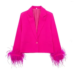 Women's Suits Basic Short Suit Jacket Solid Color Feather Long Sleeve Casual Banquet Fashion Y2K2024 Spring And Autumn