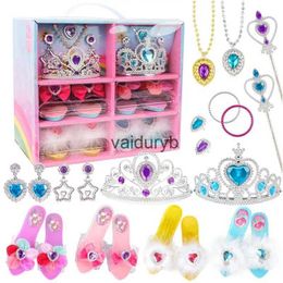 Beauty Fashion Princess Shoes Play Set Dress Up Heels Girls Role Play Shoes Pretend Jewelry Toys Set For Girl Crown Earrings Necklace Rings Kitvaiduryb