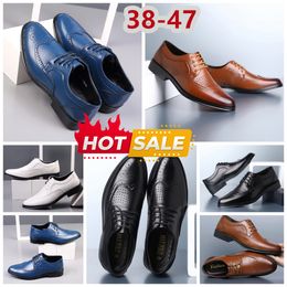 Model Formal Designer Dress Shoes Mans Black Blue white Leather Shoes Pointed Toe party banquet suit Men's Business heel designer Shoes EUR 38-47