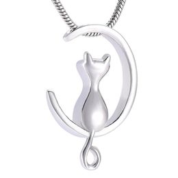 IJD10014 Moon & Cat Stainless Stee Cremation Jewellery For Pet Memorial Urns Necklace Hold Ashes Keepsake Locket Jewelry202a