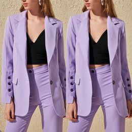 Purple Fashion Women Pants Suits Formal Business Office Lady 2 Pieces Mother Of Bride Blazer Tuxedos Custom Made