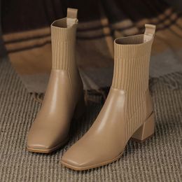 2024 Autumn Winter Knitted Short Boots Women Ankle Socks Shoes Women Fashion Large Size 43 Slip on High Heels Botas De Mujer 240115