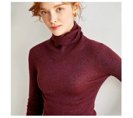 naizaiga 100 cashmere High-neck ultra-thin sweater female flashing knitted bottoming shirt Slim pile DGYS1 240113