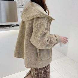 Women's Jackets Ladies Cute Ins Hooded Button Up Jacket Spring Autumn Winter Chic Loose Warm Lamb Coat Outerwear Female Drop