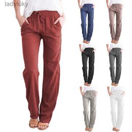 Swim Wear Women's Solid Colour Casual Elastic Mid Waist Straight Trousers Cotton Linen Long Pants Female Autumn Spring Clothes Daily WearL240115