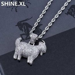 Hip Hop Iced Out Animal Goat Pendant Necklace Gold Silver Plated Micro Paved Zircon Chain Link With Rope Chain2023