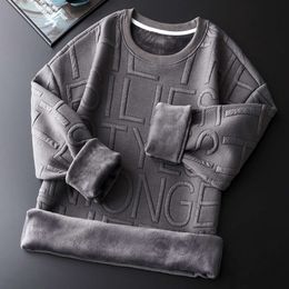 Sweater Men's Winter Plush and Thickened Warm Round Neck Spring and Autumn Top Men's Long Sleeved Trendy Brand Winter Outfit with A Bottom Layer Shirt