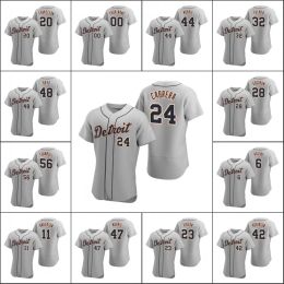 Custom Baseball Jersey men women yout kids''Detroit''tigers''24 Miguel Cabrera 20 Torkelson 28 Niko Goodrum 56 Spencer Turnbull Grey Authentic Road Jersey