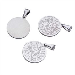 10pcs Religion 304 Stainless Steel Flat Round Carved Tetragrammaton Pentagram Wiccan Pendant Classic 27x24x2mm Hole 9x5mm G0927224F