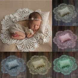 Props Crochet Blanket Pillow 2Pcsset Baby Po Accessories Shoot Decoratio Cushion 240115