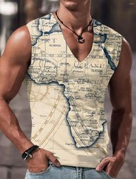 Men's Tank Tops Fashion Summer Map Route 3D Printed Sleeveless Vest T Shirt Sailor Short Sleeve Oversized V Neck Pullover Top