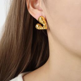 Dangle Earrings Luxury French Gold Plated Hollow Heart Sweet Peach Red Zircon Fashion Women's