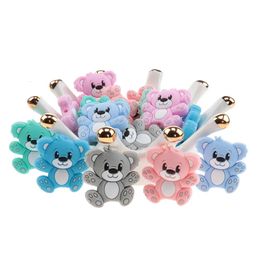 50pcs Bear Baby Silicone Beads Goods For borns Pacifier Chain Beads Silicone Teether Fidget Toys Teeth Care BPA Free Baby Toy 240115