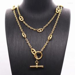 Pendant Necklaces Fashionable Pig Nose OT Buckle Long Sweater Chain Steel Necklace 130cm