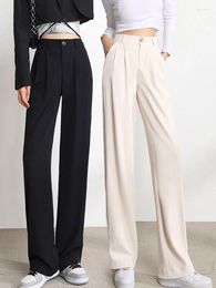 Women's Pants JMPRS Casual Summer Suit Loose Elastic High Waist Fashion Button Wide-leg Trousers Black Korean Fall Ladies