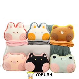 40x30cm Kawaii Squishy Animals Throw Pillow Stuffed Animal Head Seat Cushion Decorate Frog Rabbit Bear Pig with Blanket Gift 240115