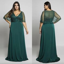 2024 Hunter Green Beading Plus Size Prompes Prompes Ve-образные вечерние платья с оберткой A-Line Longe Long Formal Dress