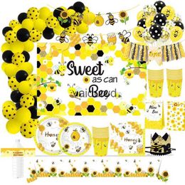 Disposable Dinnerware Bee Theme Party Supplies Kids Birthday Party Decorations Plate Cup Balloon Garland Disposable Tableware Set Baby Shower Supplyvaiduryd