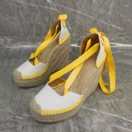 Dress Shoes Yellow Wedges Lace-Up High Heel Sandals Ladies Designer Zapatos Summer Pink Platform For Women Sandalias De Mujer Verano