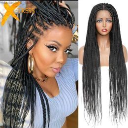 Synthetic Wigs 32 Full Lace Front Box Braided Knotless Cornrow Braids Black Frontal With Baby Hair for Women X-TRESS Q240116