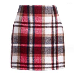 Skirts Women Winter High Waisted Plaid Short Skirt Slim Fitting Pencil Ladies Mini Woollen Half