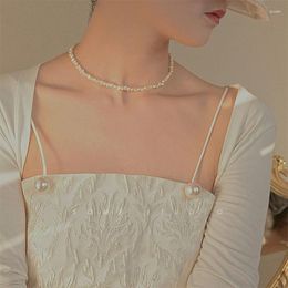 Pendants 4-5mm Natural Bright Baroque Freshwater Pearl Necklace Clavicle Chain