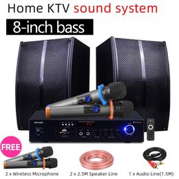 Microphones Home Karaoke set Speaker Bluetooth Amplifier Singing +2 Wireless Mic TV 8inch Subwoofer Living Room Family KTV System /Dancing
