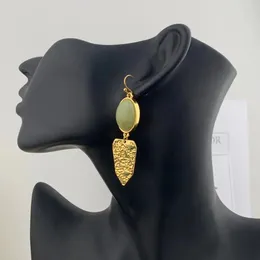 Dangle Earrings Fashion Niche Elegant Temperament Green Stone Metal Carved Pendant Hook Brass Gold Plated Material