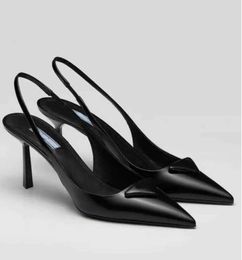 High quality Dress Shoes Luxury Brands 2023 designer Sandal High Heels Low Heel Black Brushed Leather Slingback Pumps White Patent Leathers 35-40