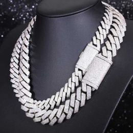 Heavy Silver 15mm 20mm 3rows Cuban Chain Necklace White Gold Plated Moissanite Diamond Link LL