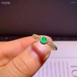 Cluster Rings 925 Silver Inlaid Natural Emerald Women's Ring Crafted Light Luxury Jewellery Customizable