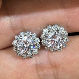 2024 Choucong Stud Earrings Luxury Jewellery Real 100% 925 Sterling Silver 1CT Round Cut White Moissanite Diamond Gemstones Party Women Wedding Earring Gift