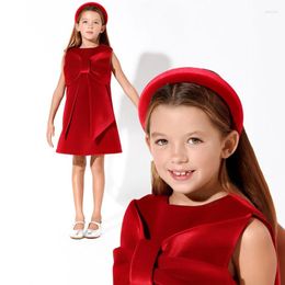 Girl Dresses Children Birthday Party Luxury Wine Red Velvet Sleeveless For Toddler Girls Kids Bow Princess Dress Evening Short Gowns