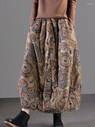 Skirts Thick Warm Casual Skirt Women 2024 Autumn Winter Vintage Style Floral Print Loose Female High Waist Long B3101