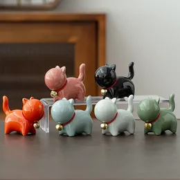 Tea Pets Creative Ceramic Cute Kitten Ornament Animal Micro Landscape Pet Indoor Desktop Ornaments Set Accessories Play