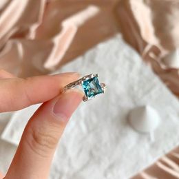 Cluster Rings Karachis Cool Style Sterling Silver S925 Ring Women's Mint Sugar Blue Zircon Small And Minimalist Instagram