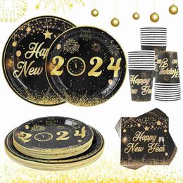 Disposable Dinnerware Happy New Year Party Supplies Tableware New Year Plates Cups Napkins Tablecloth Celebration For New Year Party Decoration 2024vaiduryd