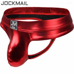 Underpants JOCKMAIL Men Briefs Bikini Sexy U Convex Gay Underwear PU Leather Calzoncillos Hombre Slip Penis Pouch Thong Tanga